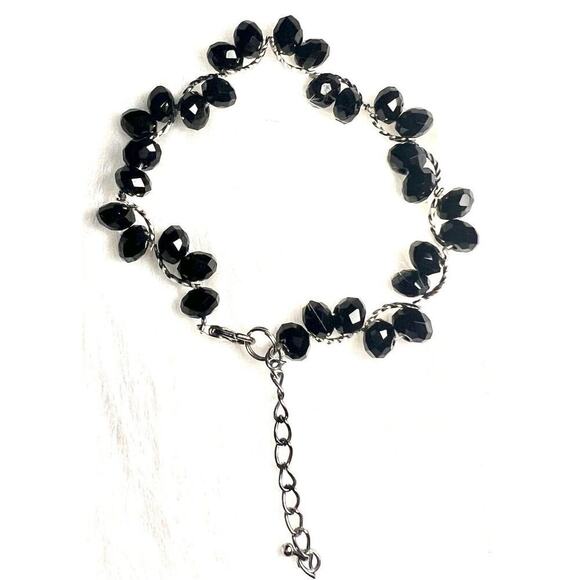 Unbranded Jewelry - -BRACELET Beautiful VTG Silver With Black Gems Curly Spine Bracelet